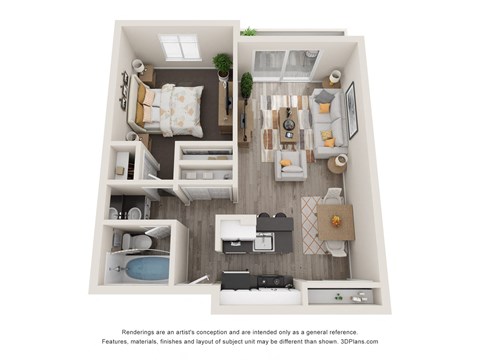 Floor plan for 1 bed, 1 bath, 700 sqft